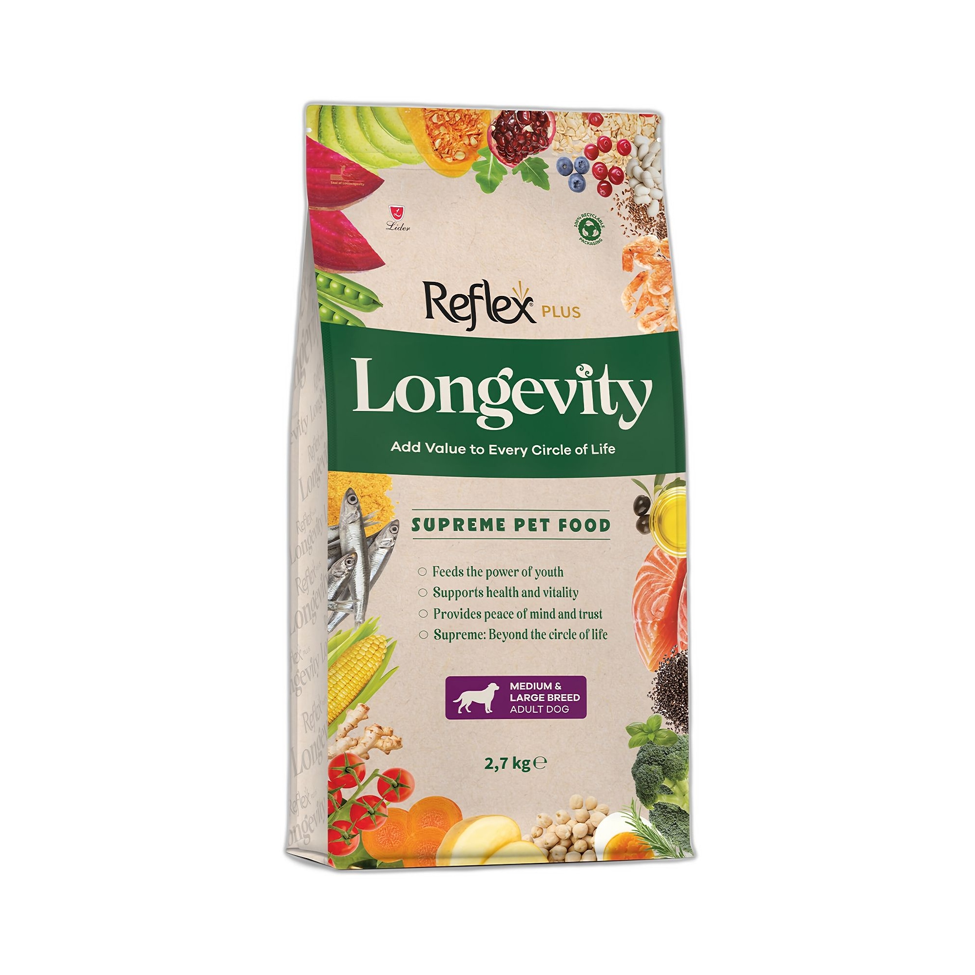 Reflex Plus Longevity Hipoalerjenik Orta ve Büyük Irk Yetişkin Köpek Maması 2.7 KG - Ana Görsel