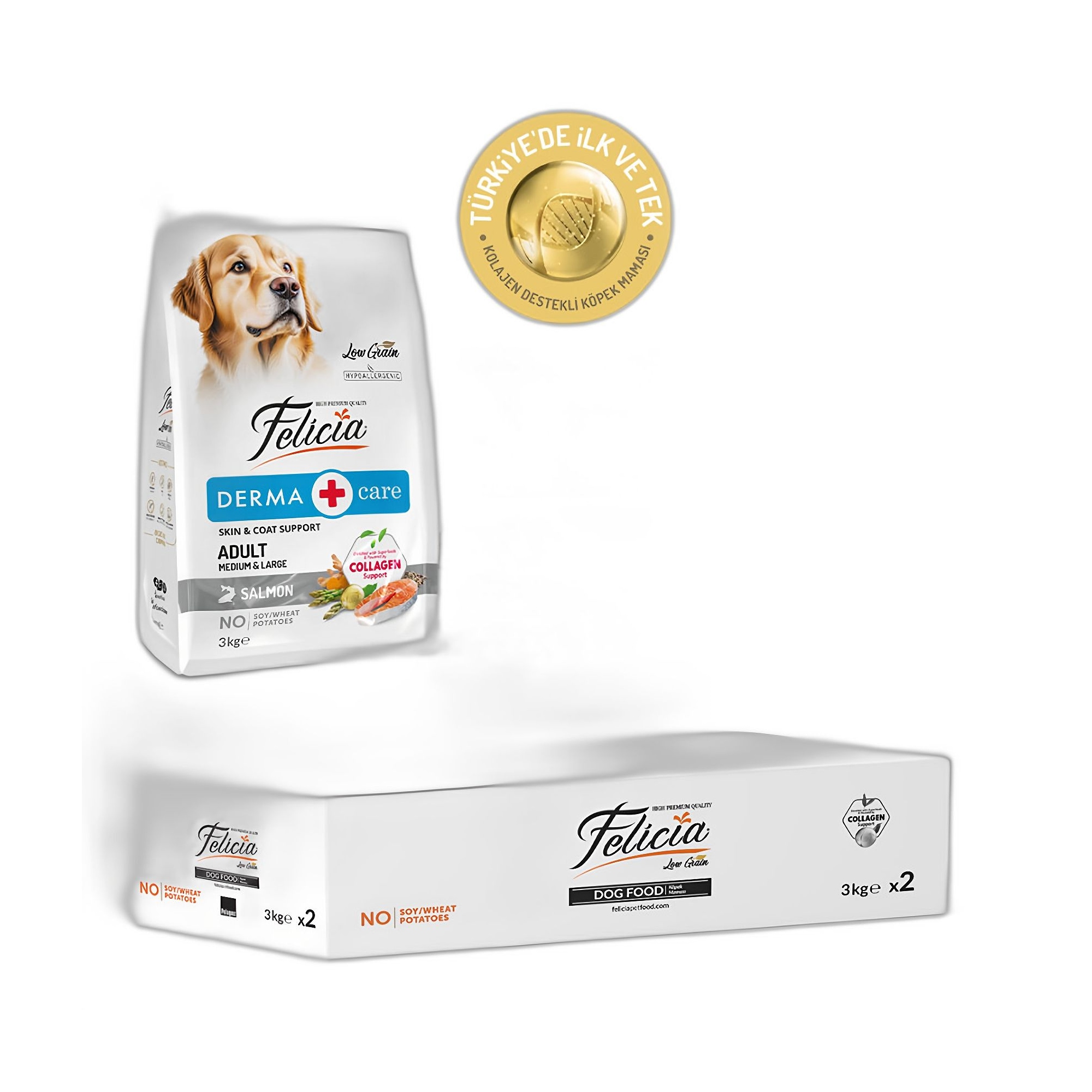 Felicia Kolajen Destekli Az Tahıllı Somonlu Büyük ve Orta Irk Yetişkin Köpek Maması 6 KG (2x3 KG)