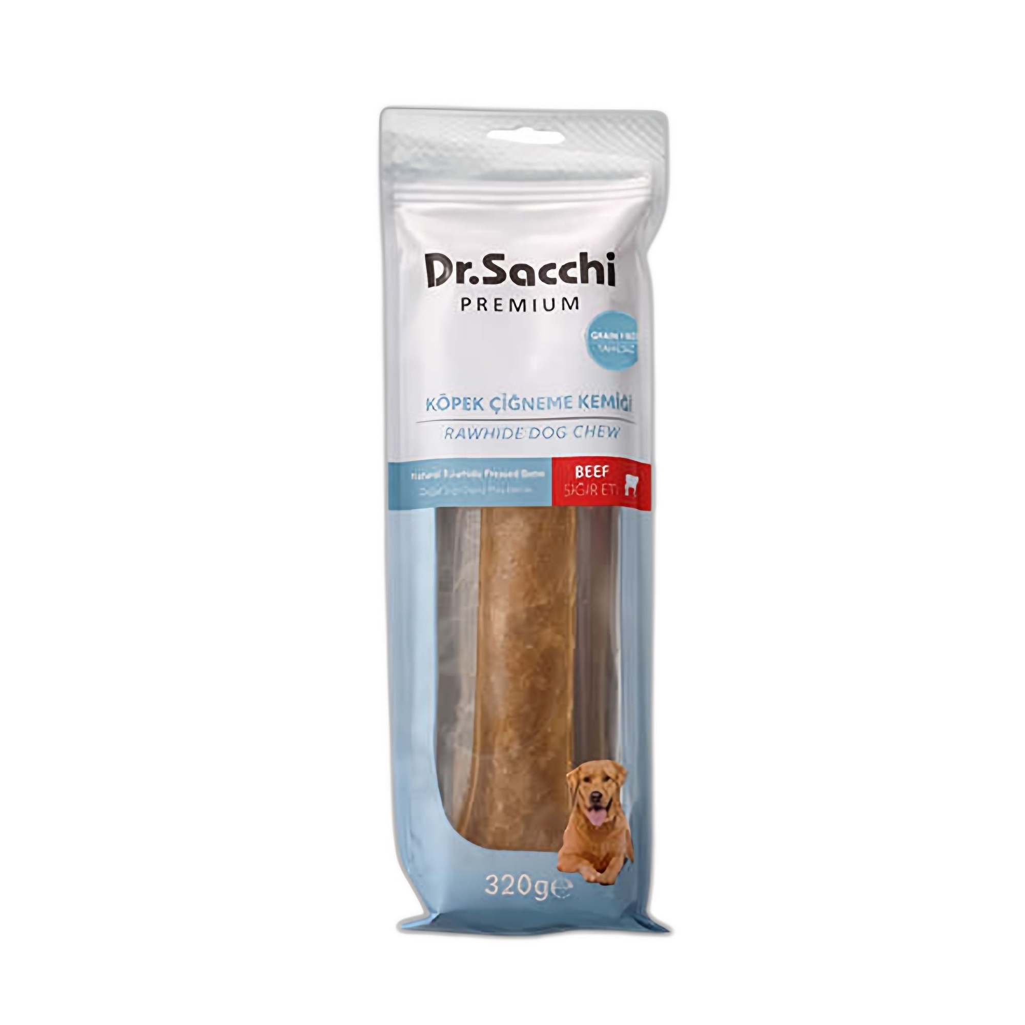 Dr.Sacchi Premium Tahılsız Sığır Etli Doğal Sığır Derisinden Preslenmiş Kemik Köpek Ödülü 320 G