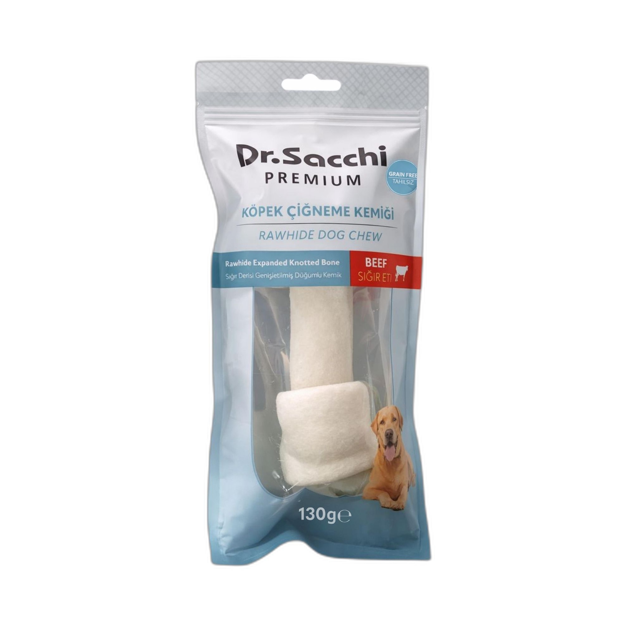 Dr.Sacchi Premium Tahılsız Genişletilmiş Sığır Derisi Düğüm Kemiği Köpek Ödülü 7-8“ 130 G