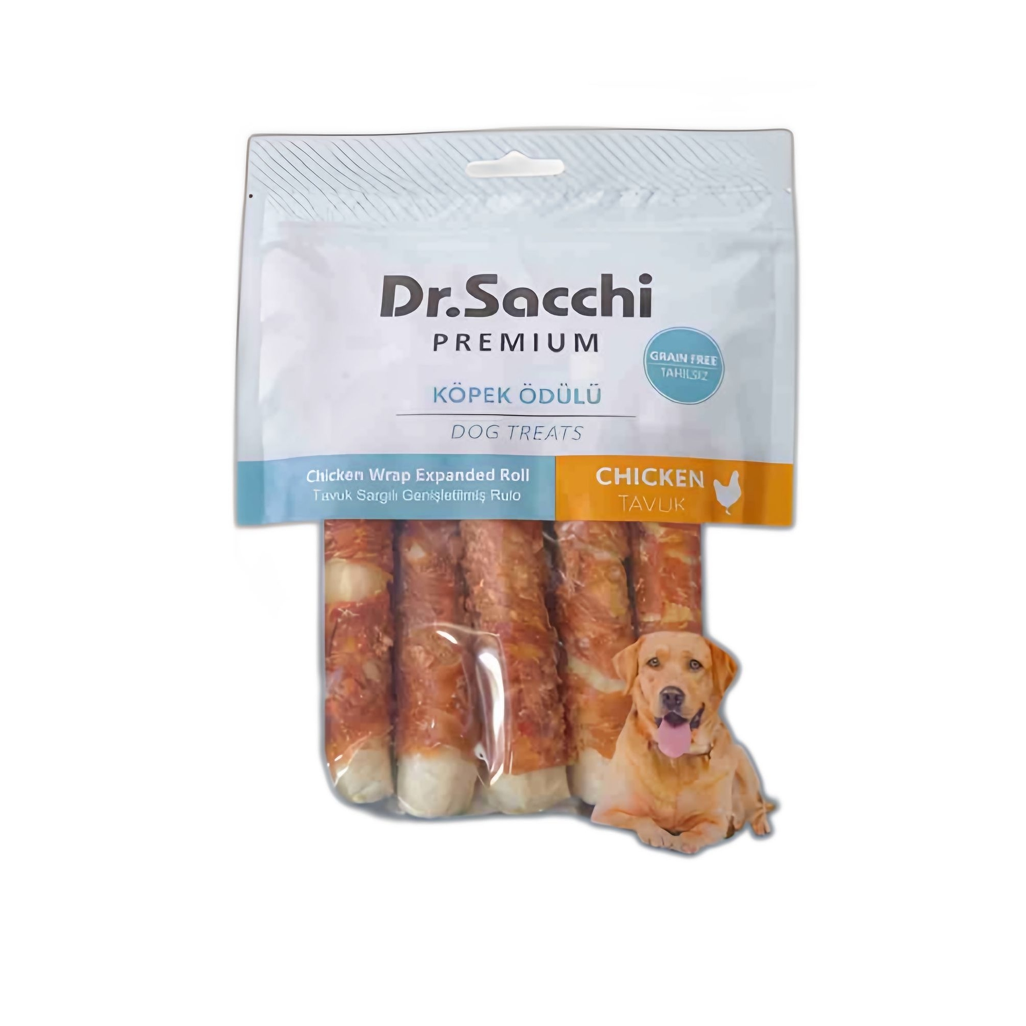 Dr.Sacchi Premium Tahılsız Tavuk Sargılı Genişletilmiş Rulo Köpek Ödülü 5'' 5'li 125 G