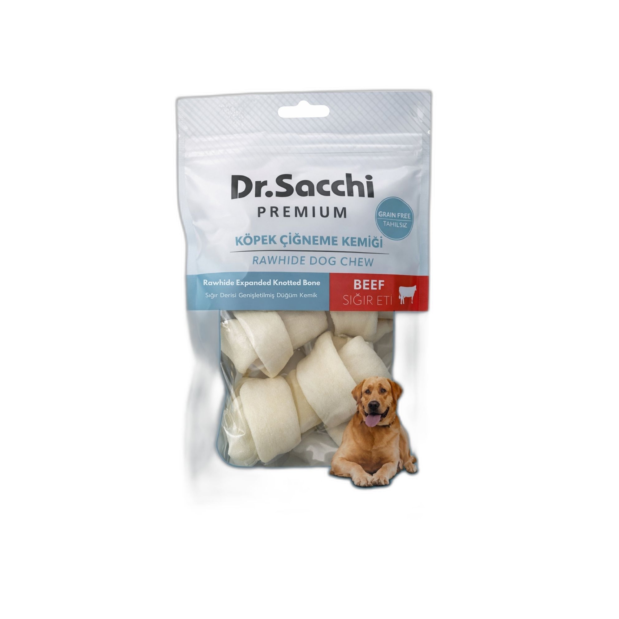 Dr.Sacchi Premium Tahılsız Genişletilmiş Sığır Derisi Düğüm Kemiği Köpek Ödülü 2-4'' 3'lü 95 G