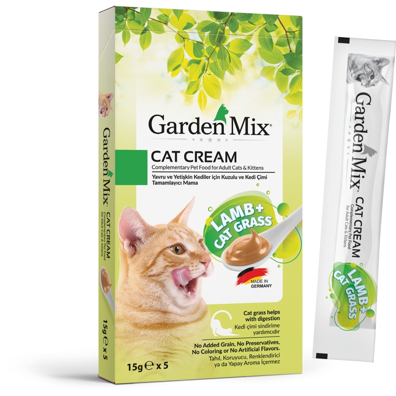 Garden Mix Kuzu Etli v Kedi Çimli Sindirim Destekleyici Krem Kedi Maması 5x15 G - Ana Görsel