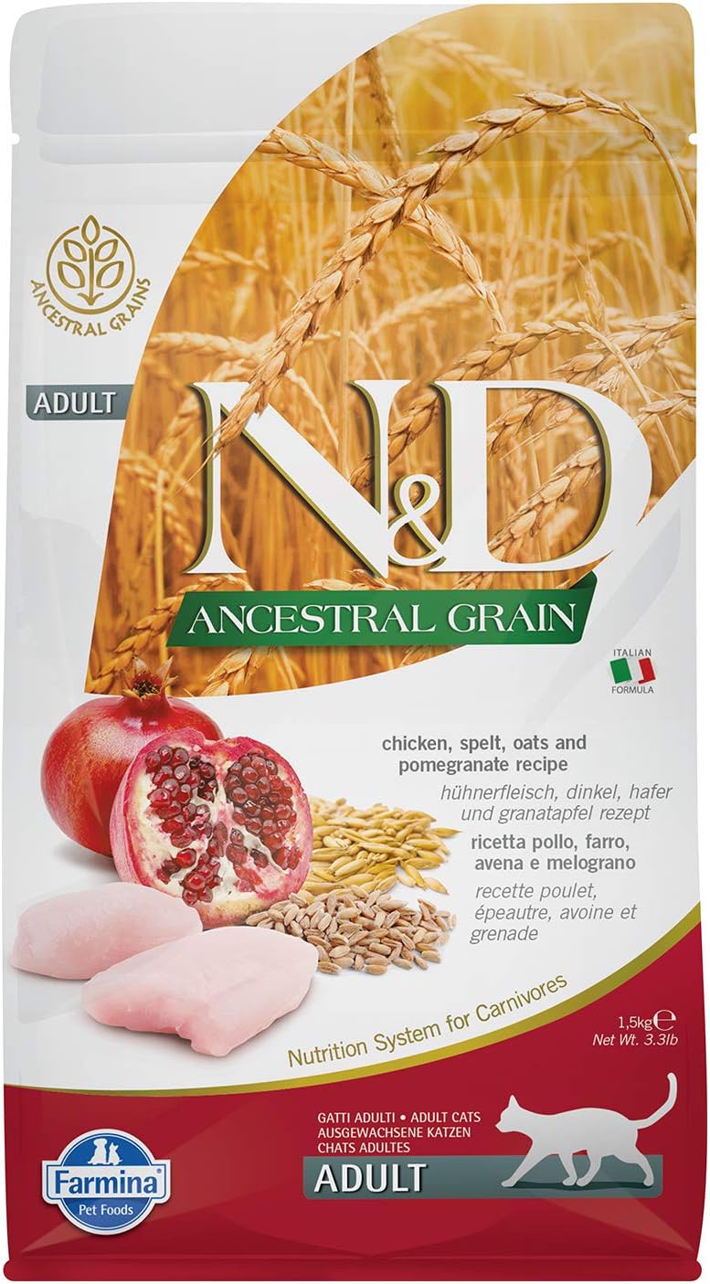 N&D Ancestral Grain Ata Tahıllı Tavuklu ve Narlı Yetişkin Kedi Maması 1.5 KG - Ana Görsel