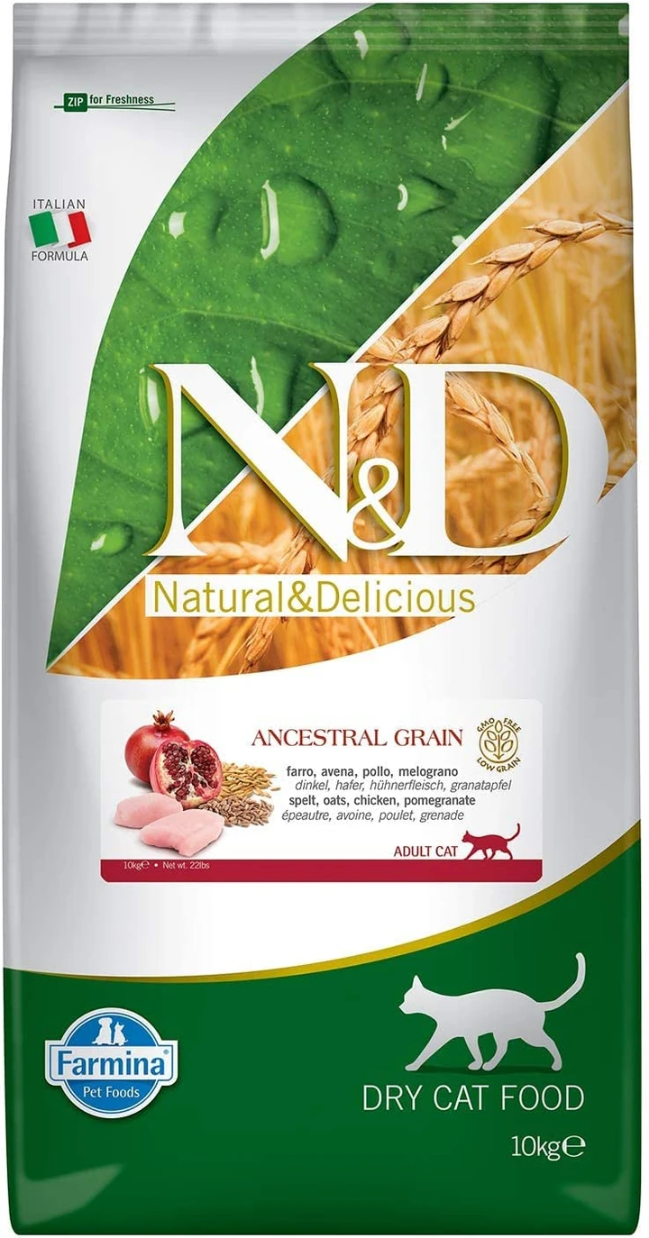 N&D Ancestral Grain Ata Tahıllı Tavuklu Buğdaylı Narlı ve Yulaflı Kısırlaştırılmış Yetişkin Kedi Maması 10 KG - Ana Görsel