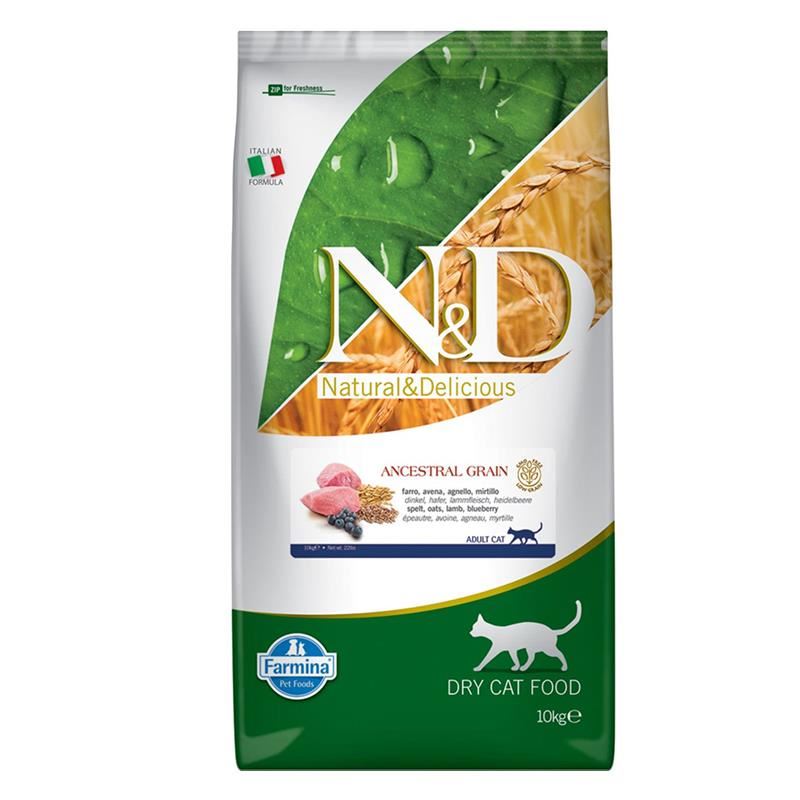 N&D Ancestral Grain Kuzu Etli ve Yaban Mersinli Ata Tahıllı Yetişkin Kedi Maması 10 KG - Ana Görsel