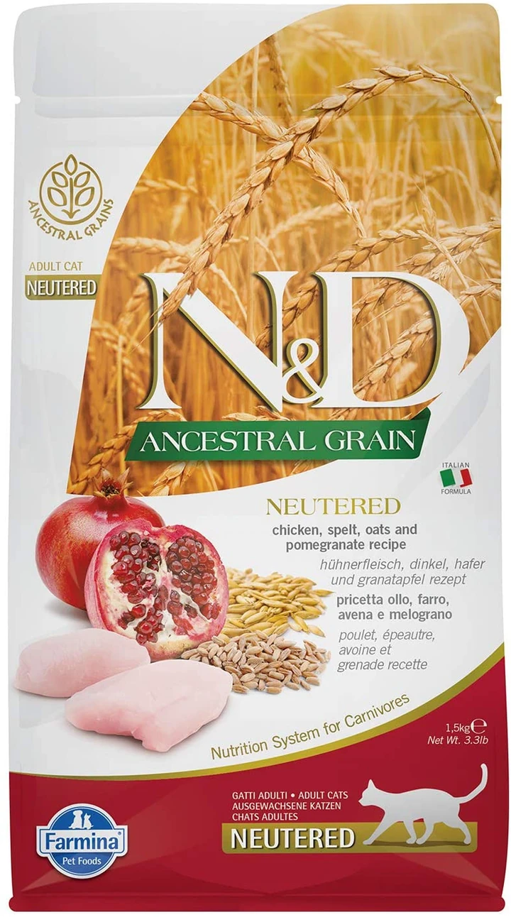 N&D Ancestral GrainAta Tahıllı Tavuklu Buğdaylı Narlı ve Yulaflı Kısırlaştırılmış Yetişkin Kedi Maması 1.5 KG - Ana Görsel