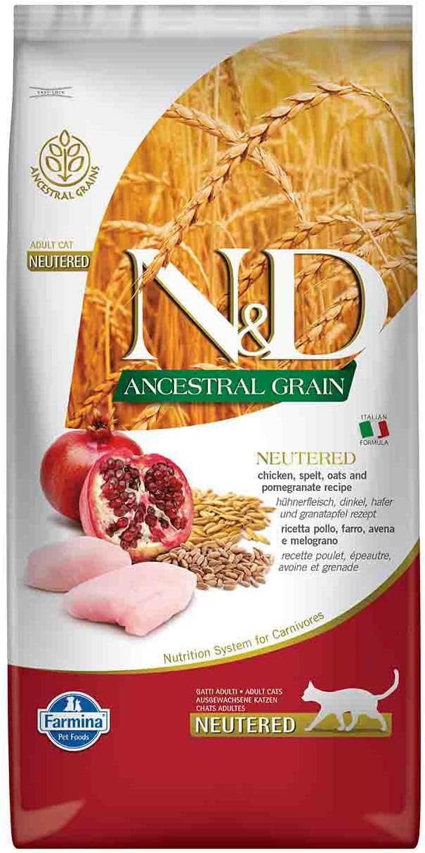 N&D Ancestral Grain Ata Tahıllı Tavuklu Buğdaylı Narlı ve Yulaflı Kısırlaştırılmış Yetişkin Kedi Maması 10 KG - Ana Görsel