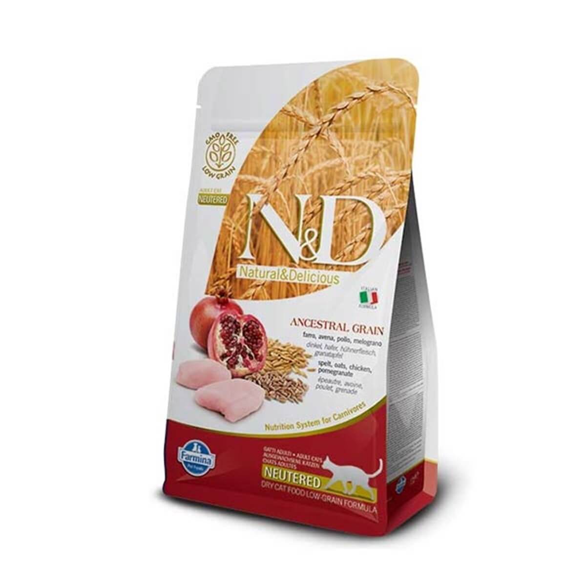 N&D Ancestral Grain Ata Tahıllı Tavuklu Buğdaylı Narlı ve Yulaflı Kısırlaştırılmış Yetişkin Kedi Maması 5 KG - Ana Görsel