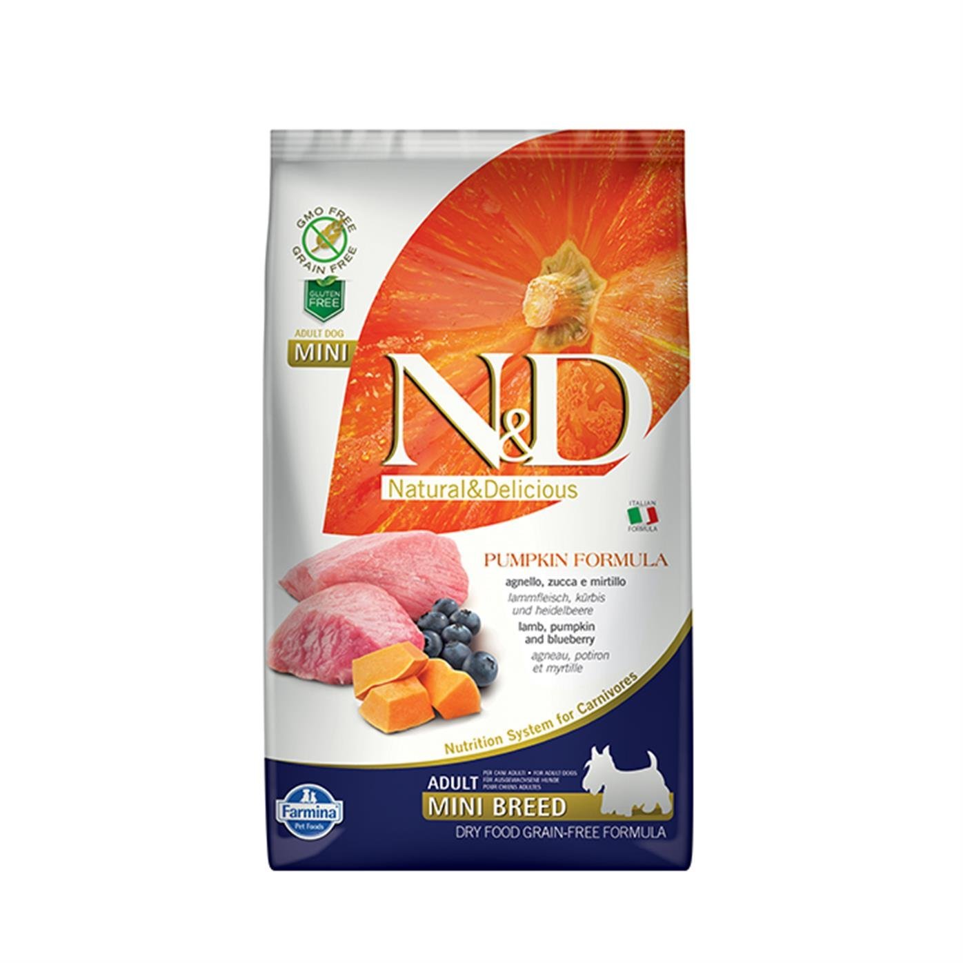 N&D Pumpkin Balkabağı, Kuzu ve Yaban Mersinli Yetişkin Küçük Irk Köpek Maması 2.5 KG - Ana Görsel