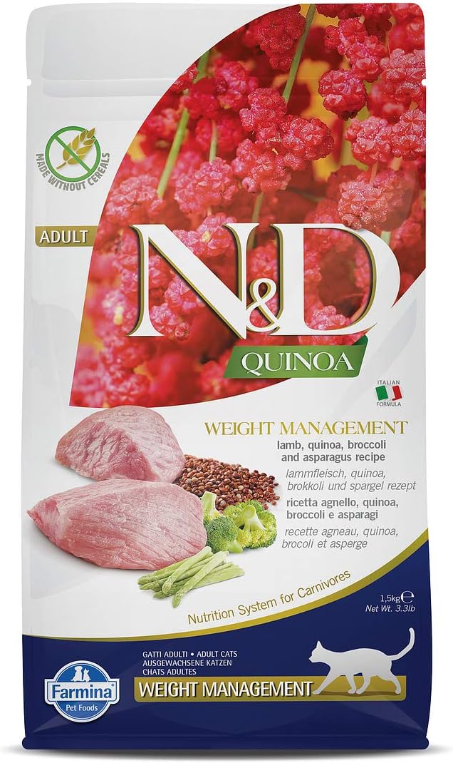 ND Quinoa Weight Management Kilo Kontrolü için Light Kuzu Etli Yetişkin Kedi Maması 1.5 KG