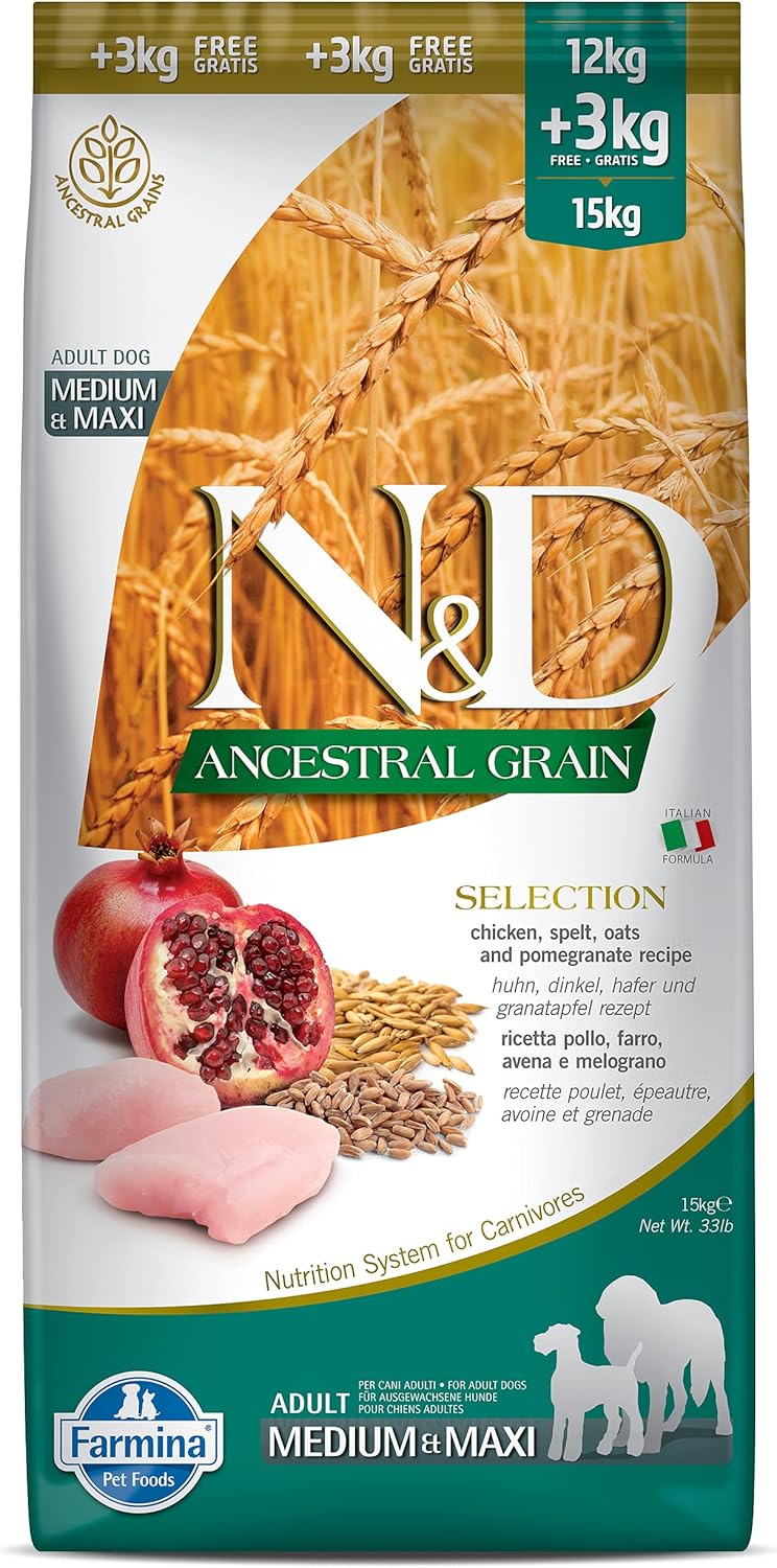 N&D Ancestral Grain Selection Tavuklı ve Narlı Yetişkin Orta ve Büyük Irk Köpek Maması 15 KG - Ana Görsel
