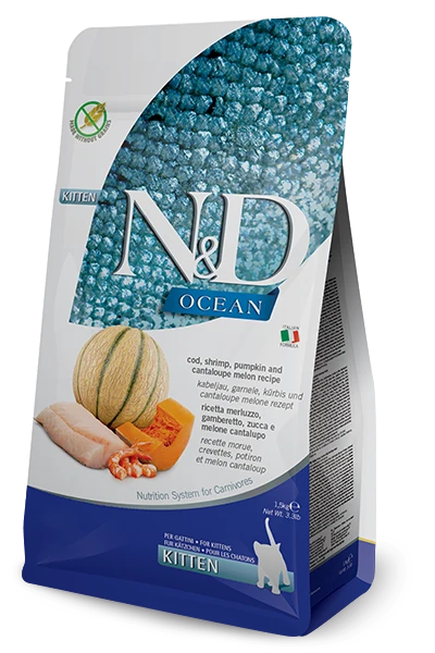N&D Ocean Morina Balıklı Bal Kabaklı Karidesli ve Kavunlu Tahılsız Yavru Kedi Maması 1.5 KG - Ana Görsel