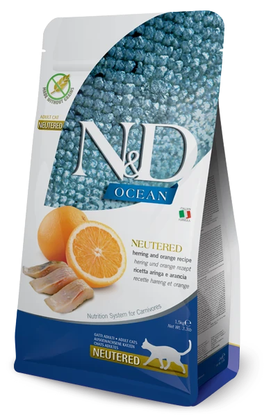 N&D Ocean Tahılsız Ringa Balıklı ve Portakallı Kısırlaştırılmış Yetişkin Kedi Maması 1.5 KG - Ana Görsel