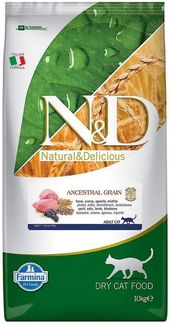 N&D Ancestral Grain Kuzu Etli ve Yaban Mersinli Ata Tahıllı Kısırlaştırılmış Yetişkin Kedi Maması 10 KG - Ana Görsel