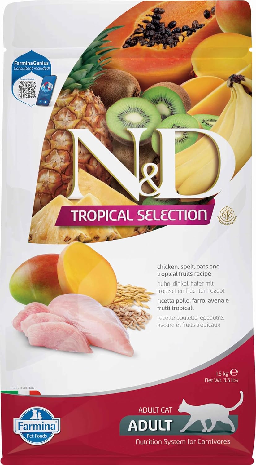N&D Tropical Selection Tavuklu ve Tropikal Meyveli Yetişkin Kedi Maması 1.5 KG - Ana Görsel