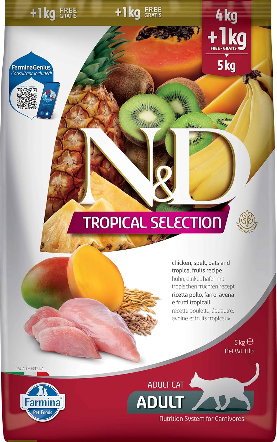 N&D Tropical Selection Tavuklu ve Tropikal Meyveli Yetişkin Kedi Maması 4+1 KG - Ana Görsel