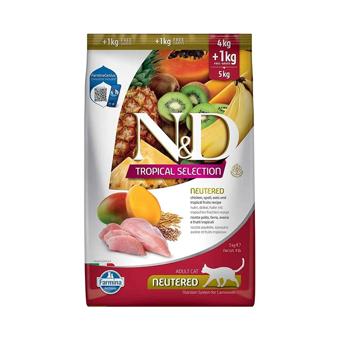 N&D Tropical Selection Tavuklu ve Tropikal Meyveli Kısırlaştırılmış Kedi Maması 4+1 KG - Ana Görsel