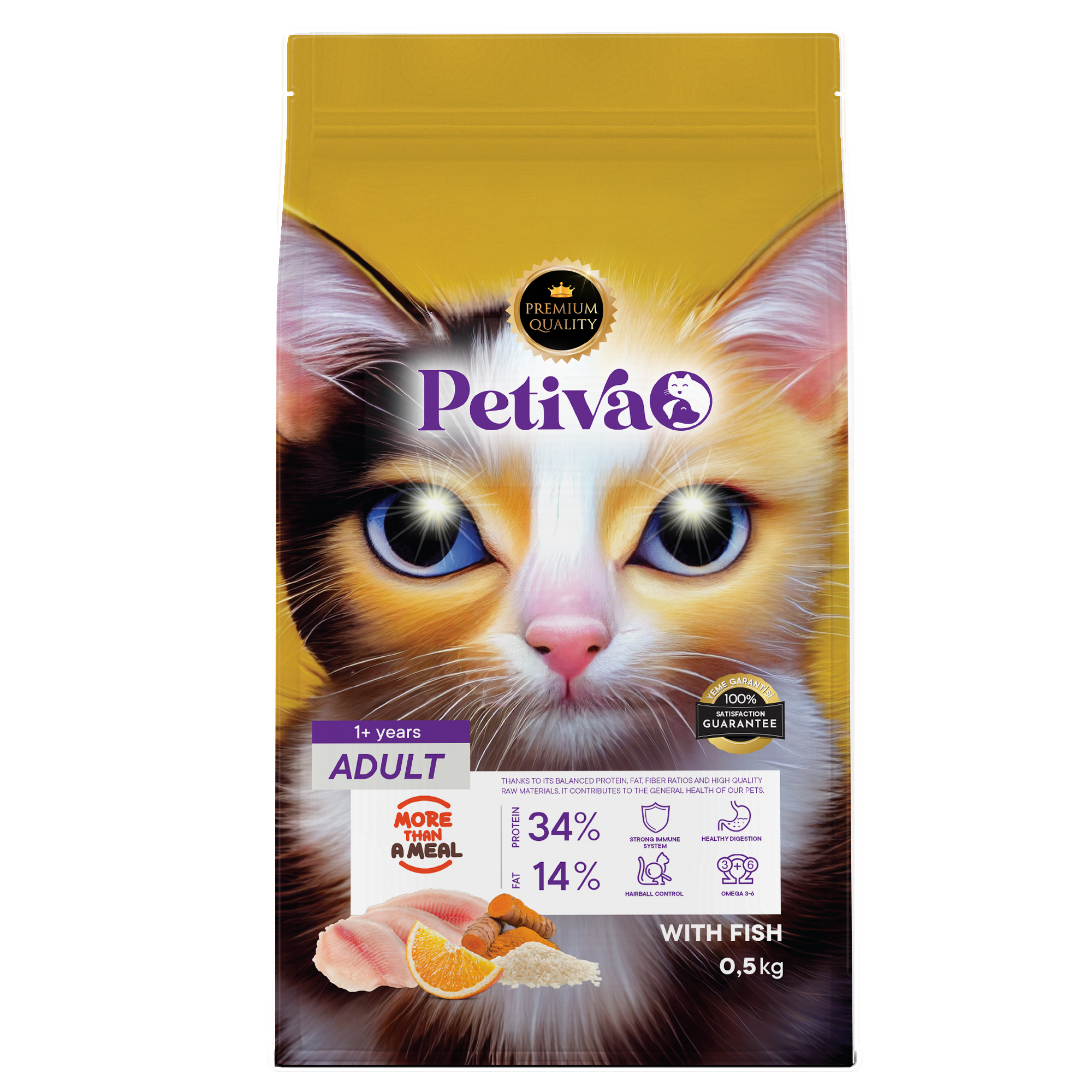 Petiva Yetişkin Kediler İçin Balık Etli Kuru Kedi Maması (500 Gram, Balık) - Ana Görsel