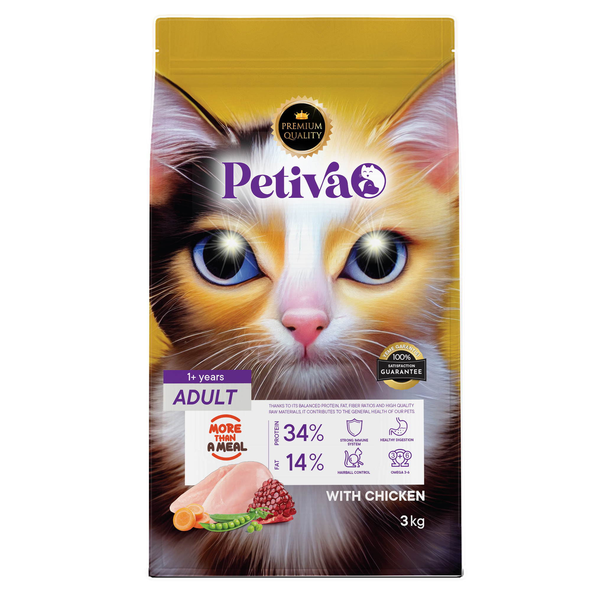 Petiva Yetişkin Kediler İçin Tavuk Etli Kuru Kedi Maması (3 Kg, Tavuk) - Ana Görsel