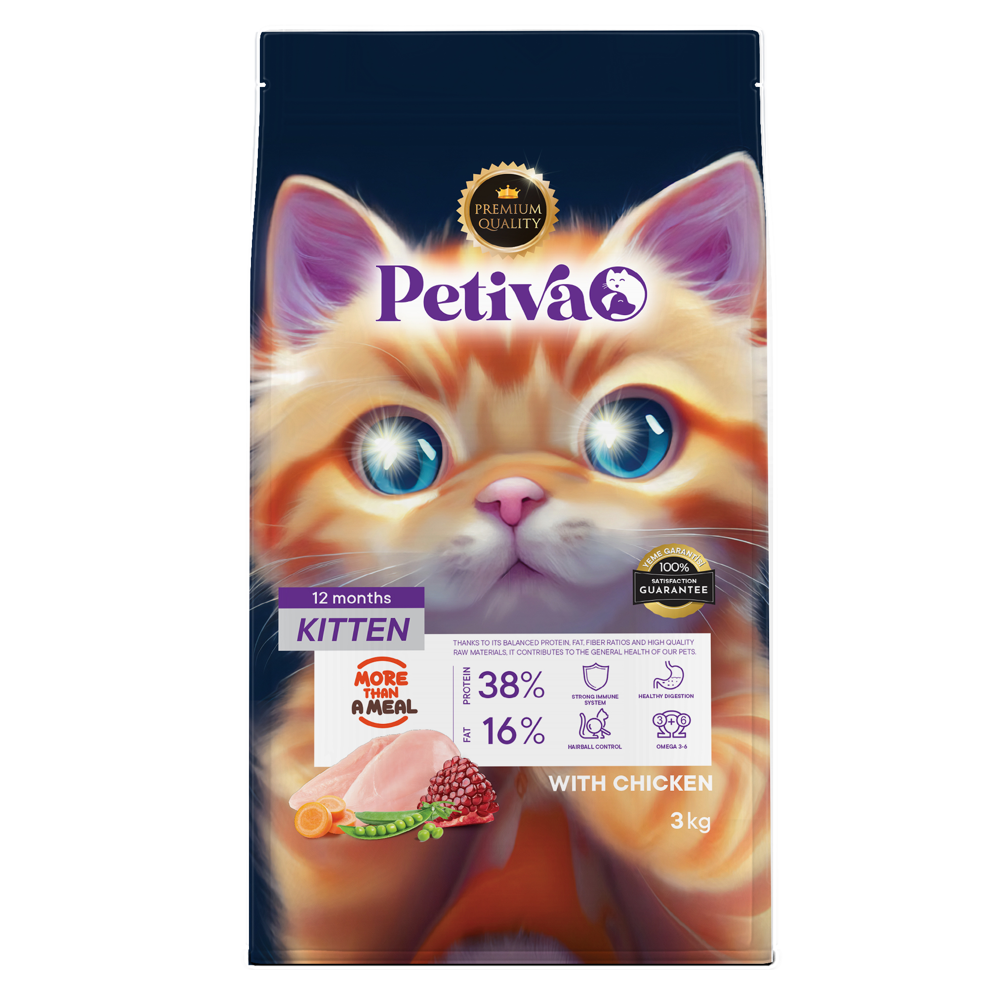 Petiva Yavru Kediler İçin Tavuk Etli Kuru Kedi Maması (3 Kg, Tavuk) - Ana Görsel