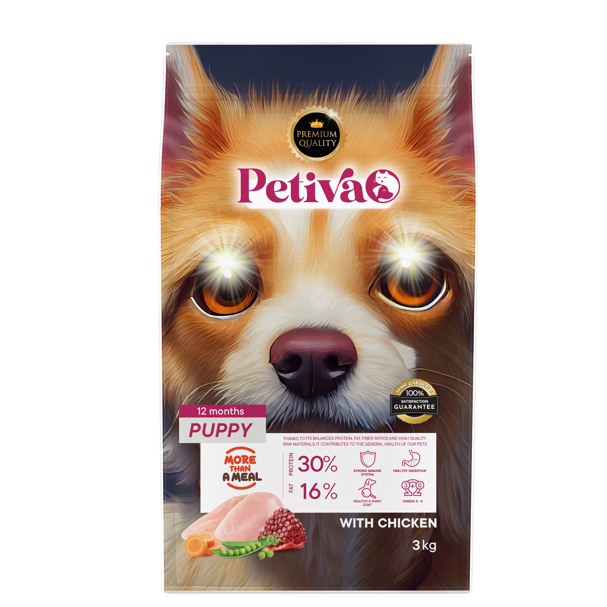 Petiva Yavru Köpekler İçin Tavuk Etli Kuru Köpek Maması (3 Kg, Tavuk) - Ana Görsel