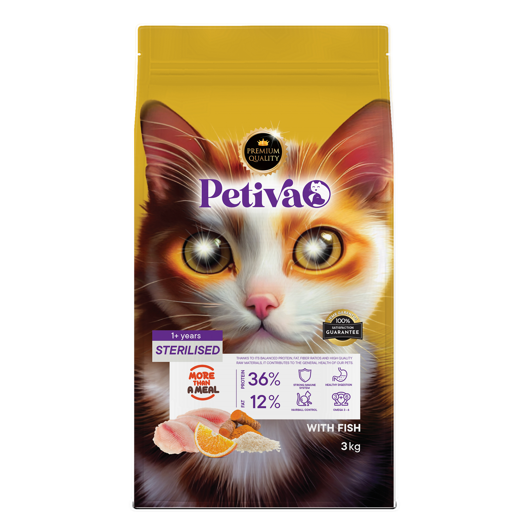 Petiva Kısırlaştırılmış Yetişkin Kediler İçin Balık Etli Kuru Kedi Maması (3 Kg, Balık) - Ana Görsel