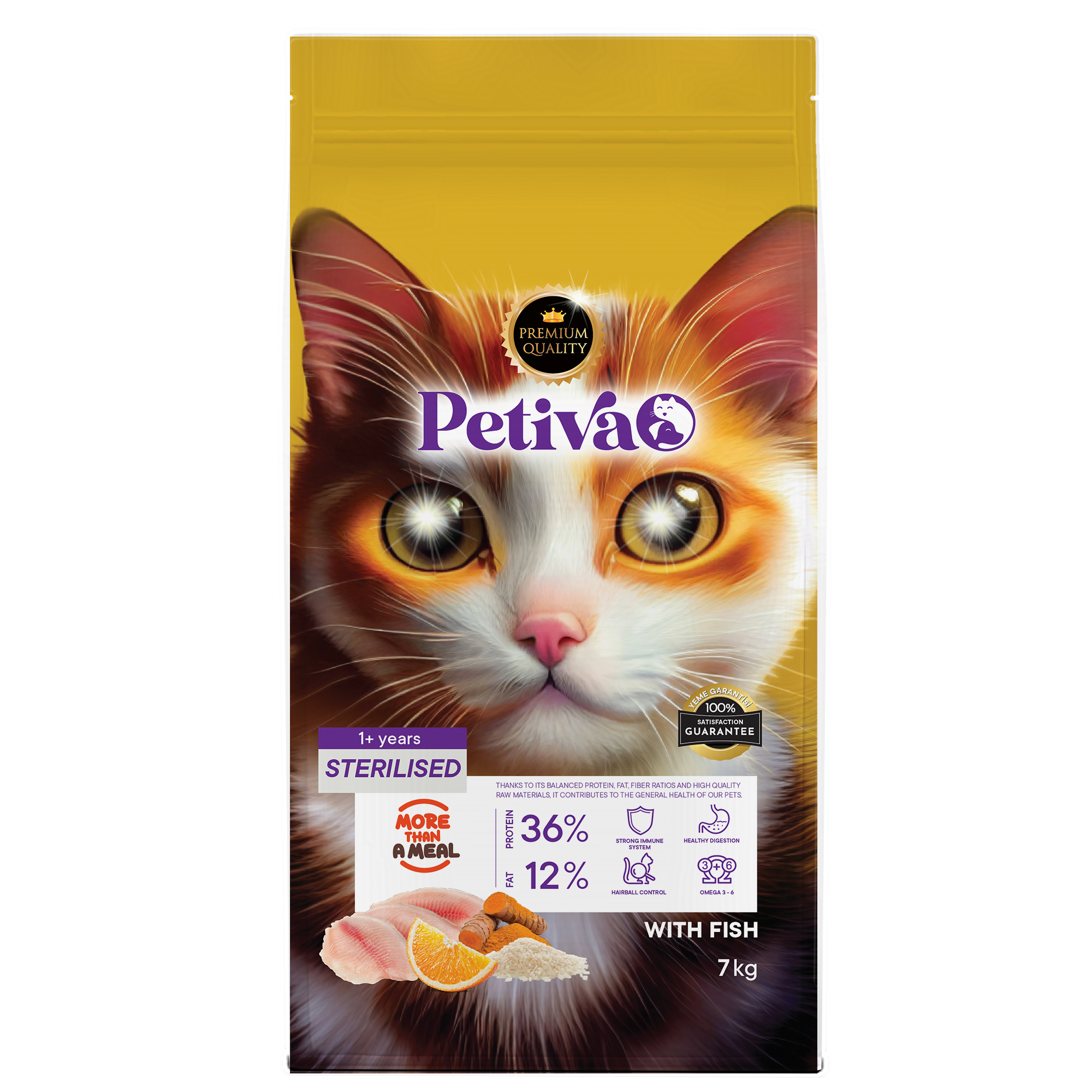 Petiva Kısırlaştırılmış Yetişkin Kediler İçin Balık Etli Kuru Kedi Maması (7 Kg, Balık) - Ana Görsel