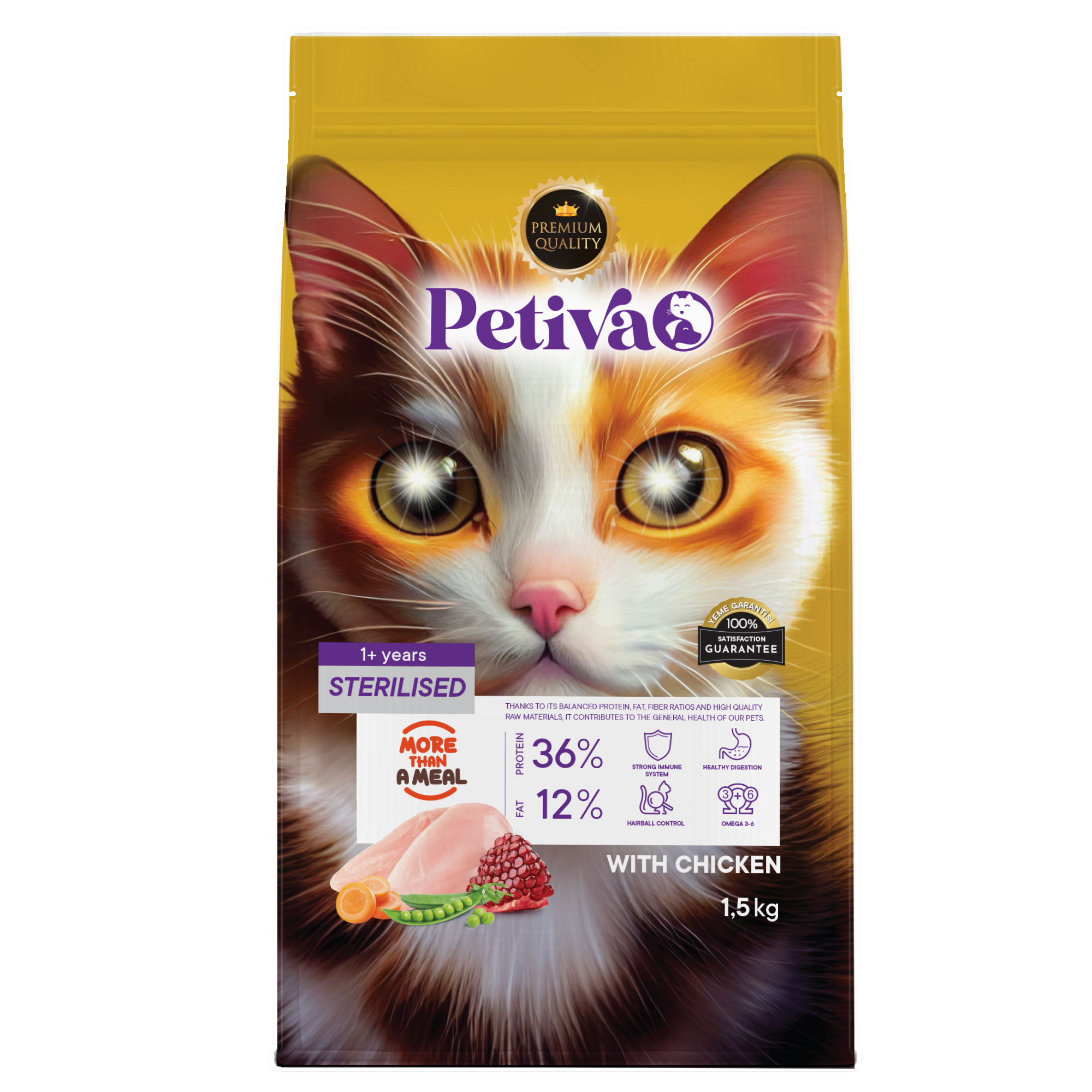 Petiva Tavuklu Kısırlaştırılmış Yetişkin Kedi Maması 1.5 KG - Ana Görsel
