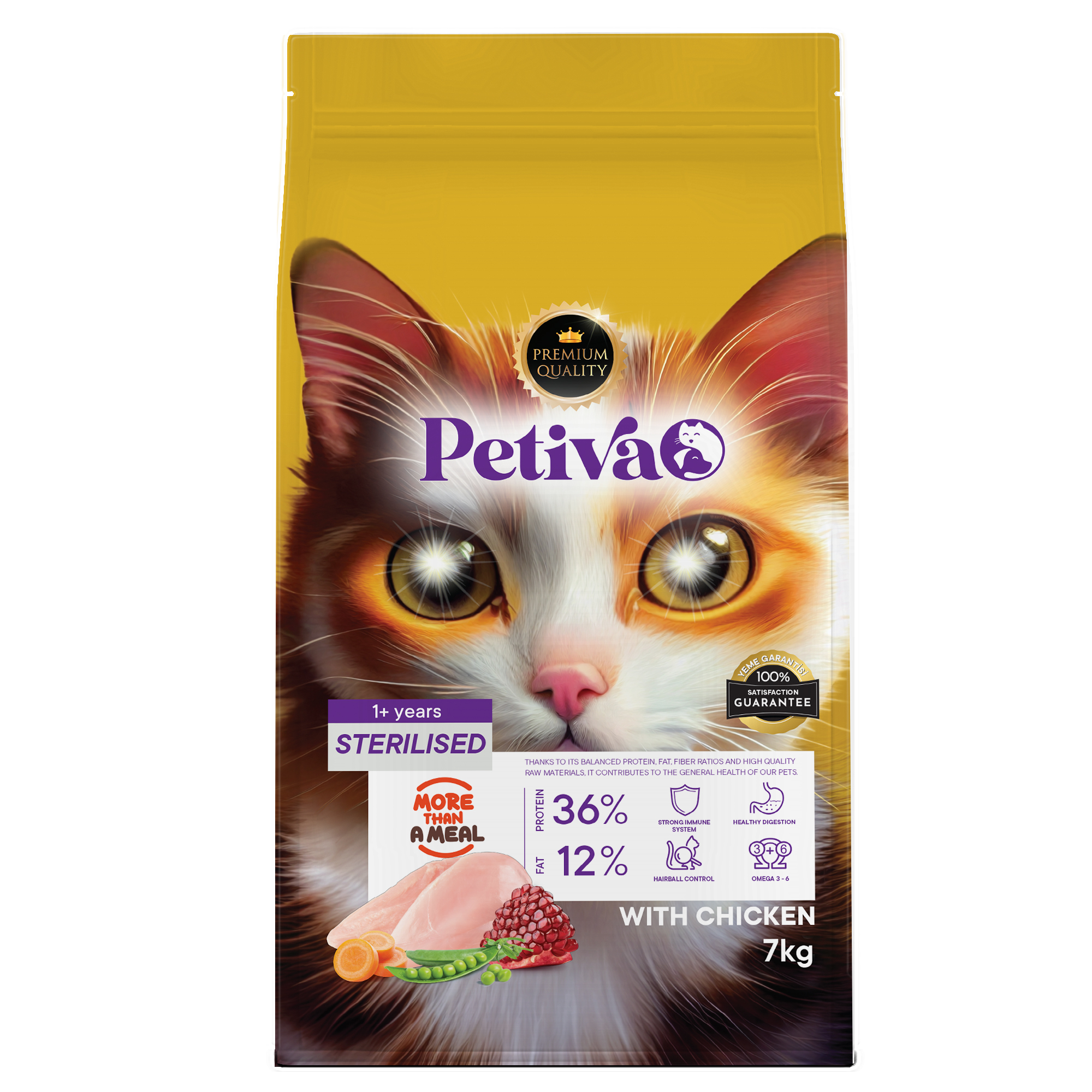 Petiva Kısırlaştırılmış Yetişkin Kediler İçin Tavuk Etli Kuru Kedi Maması (7 Kg, Tavuk) - Ana Görsel