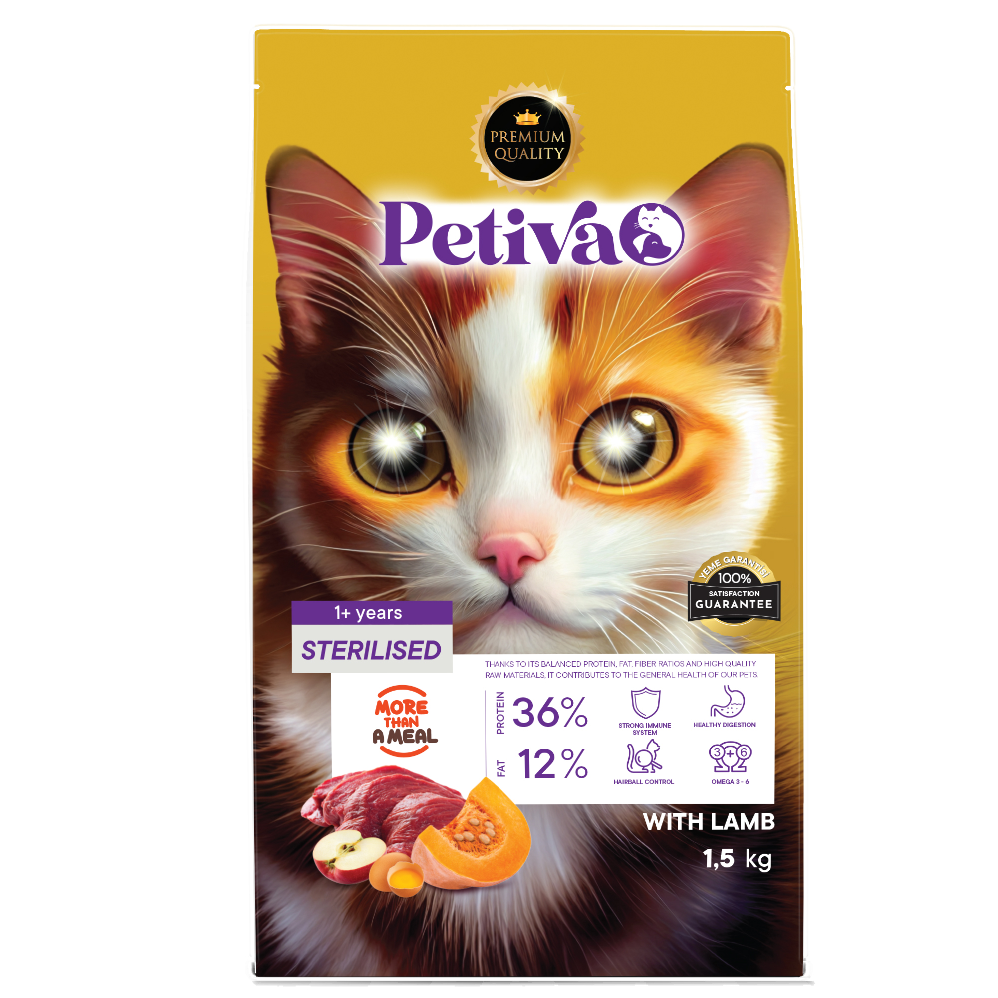 Petiva Kuzu Etli Kısırlaştırılmış Yetişkin Kedi Maması 1.5 KG - Ana Görsel