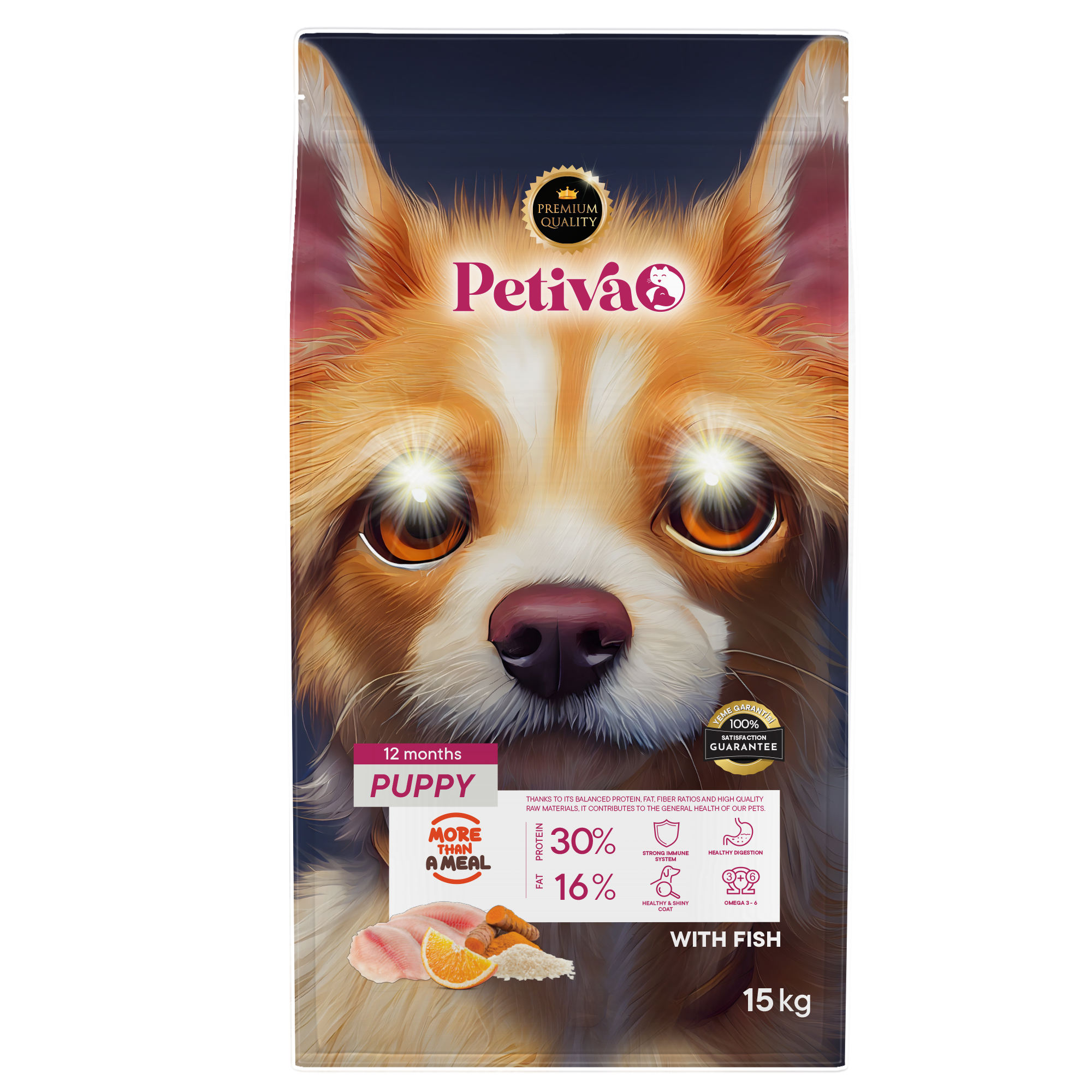 Petiva Yavru Köpekler İçin Balık Etli Kuru Köpek Maması (15 Kg, Balık) - Ana Görsel