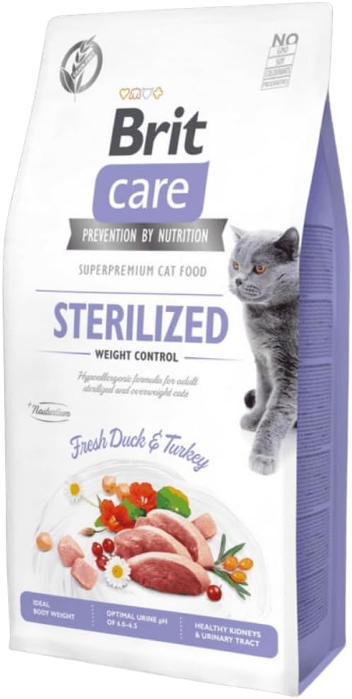 Brit Care Hipoalerjenik Kilo Kontrolü için Tahılsız Hindili ve Ördekli Kısırlaştırılmış Yetişkin Kedi Maması 7 KG