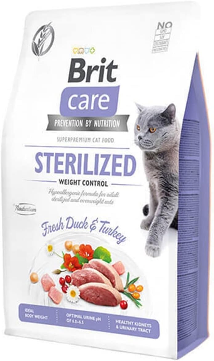 Brit Care Hipoalerjenik Kilo Kontrolü için Tahılsız Hindili ve Ördekli Kısırlaştırılmış Yetişkin Kedi Maması 2 KG