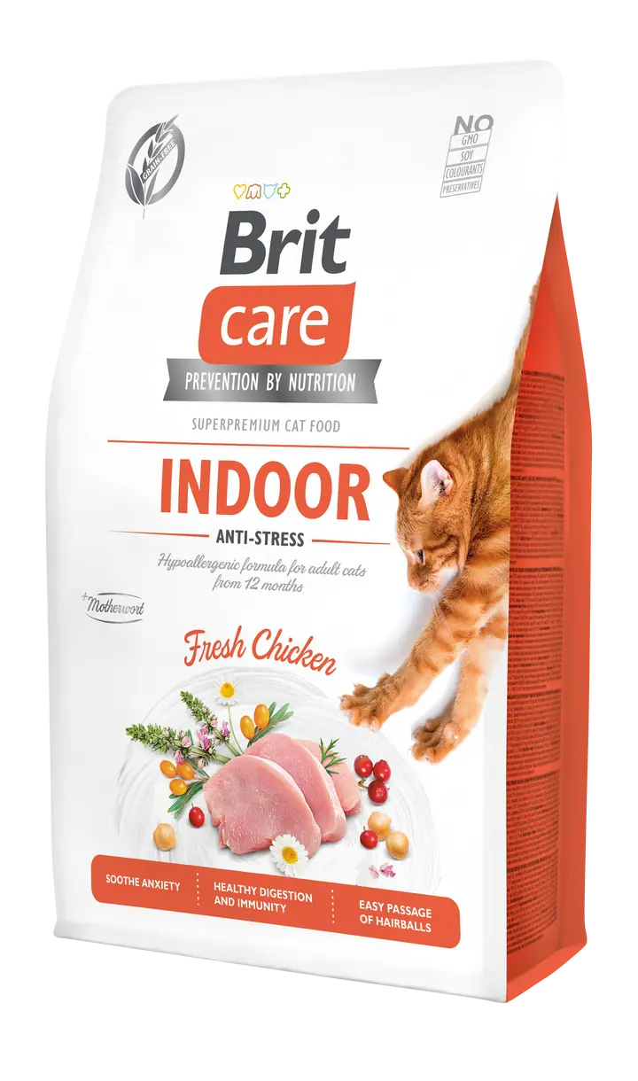 Brit Care Indoor Hipoalerjenik Stres Azaltıcı Ev Kedileri için Tahılsız Tavuklu Yetişkin Kedi Maması 2 KG
