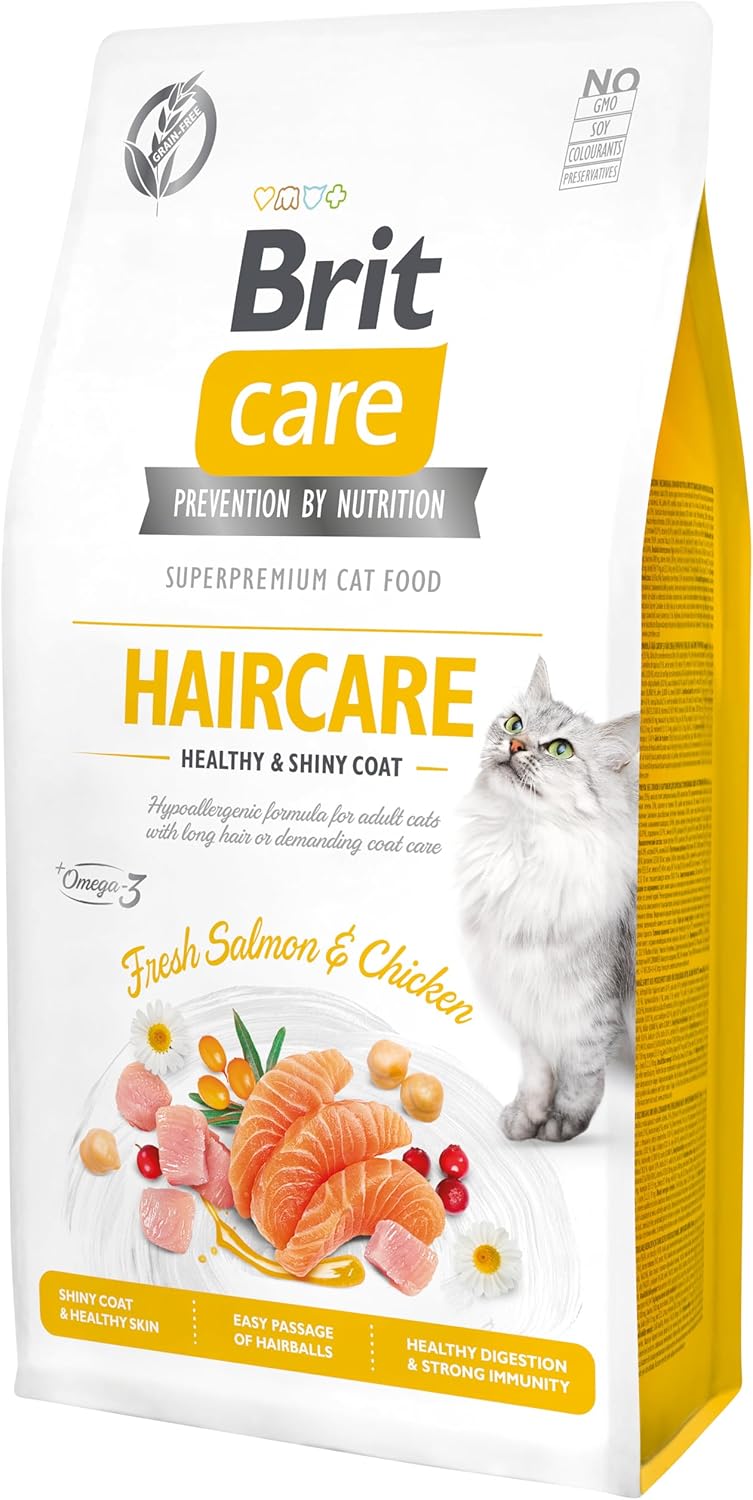 Brit Care Haircare Hipoalerjenik Deri ve Tüy Sağlığı için Tahılsız Somonlu ve Tavuklu Yetişkin Kedi Maması 7 KG