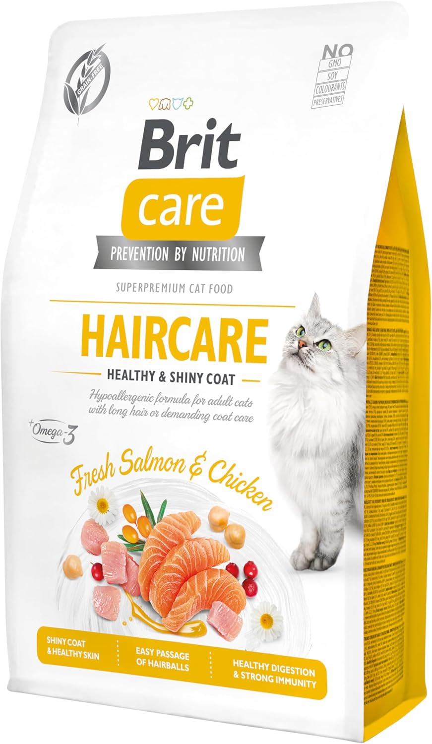 Brit Care Haircare Hipoalerjenik Deri ve Tüy Sağlığı için Tahılsız Somonlu ve Tavuklu Yetişkin Kedi Maması 2 KG
