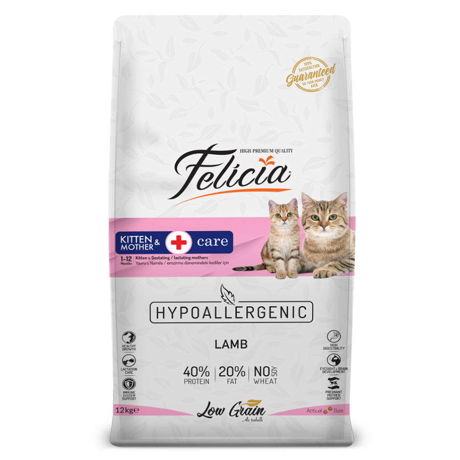 Felicia Kitten&Mother Care Az Tahıllı Kuzu Etli Yavru ve Anne Kedi Maması 12 KG - Ana Görsel