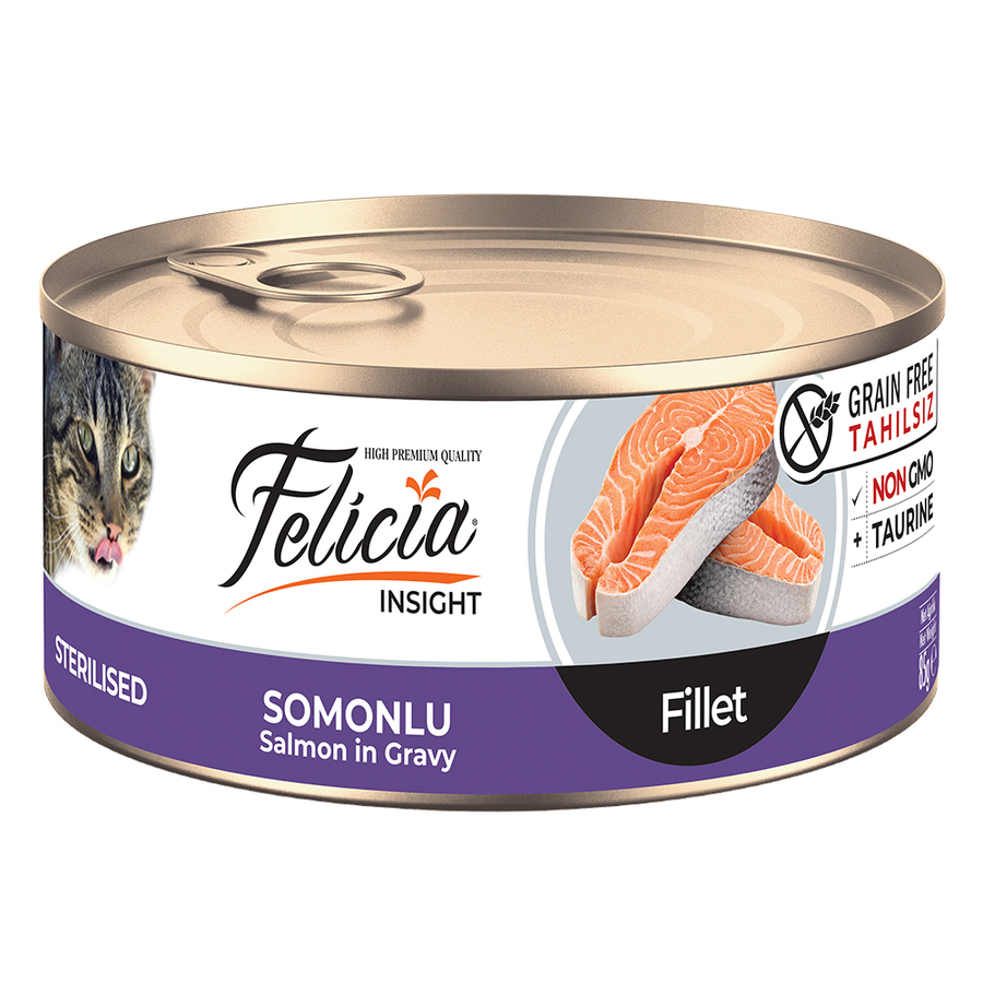 Felicia Insight Tahılsız Somon Filetolu Kısırlaştırılmış Yetişkin Kedi Konservesi 85 G - Ana Görsel