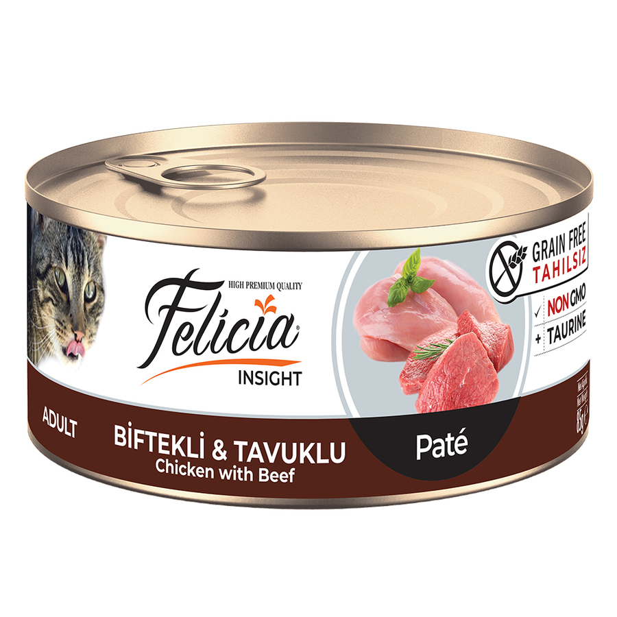 Felicia Insight Tahılsız Kıyılmış Tavuklu ve Biftekli Yetişkin Kedi Konservesi 24x85 G