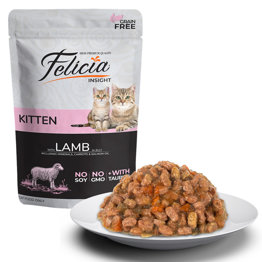 Felicia Insight Tahılsız Kuzu Etli Pouch Yaş Yavru Kedi Maması 12x85 G - Ana Görsel