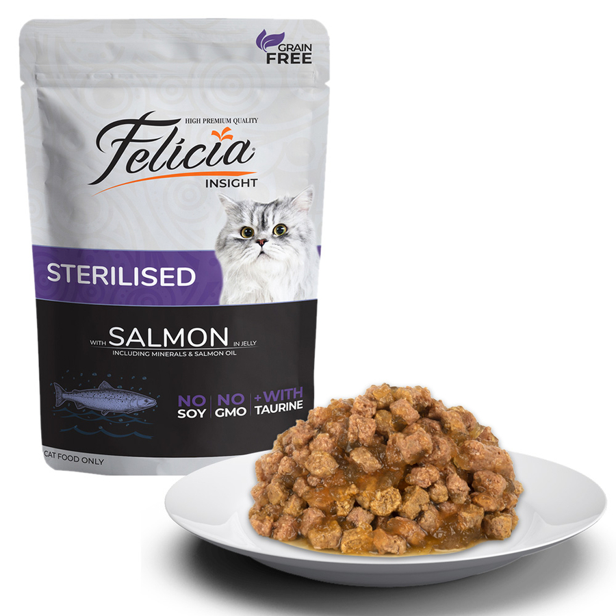 Felicia Insight Tahılsız Somonlu ve Taurinli Pouch Yaş Kısırlaştırılmış Yetişkin Kedi Maması 12x85 G - Ana Görsel