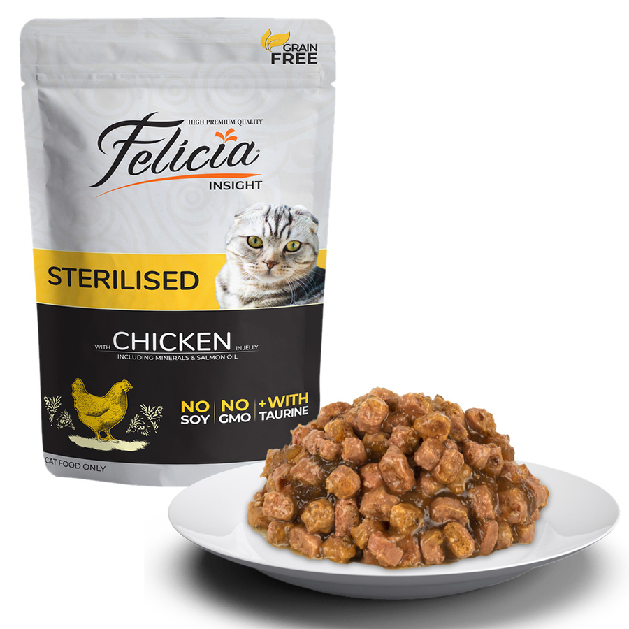 Felicia Insight Tahılsız Tavuklu Pouch Yaş Kısırlaştırılmış Yetişkin Kedi Maması 12x85 G - Ana Görsel