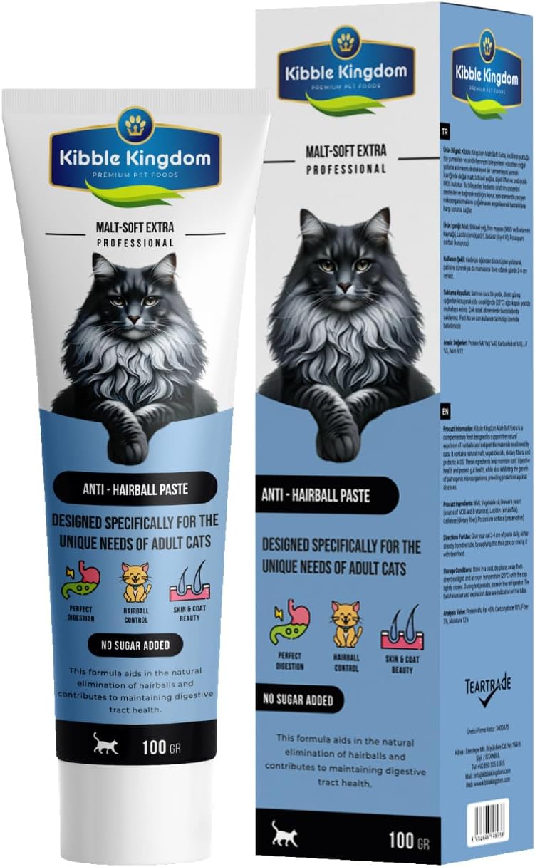 Kibble Kingdom Kediler İçin Malt-Soft Ekstra Tüy Yumağı Önleyici Macun 100 G