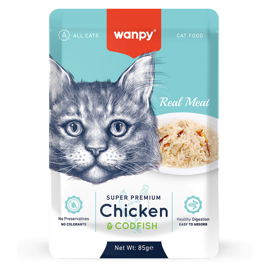 Wanpy Pouch Tavuklu & Morina Yaş Kedi Maması 12x85 G - Ana Görsel