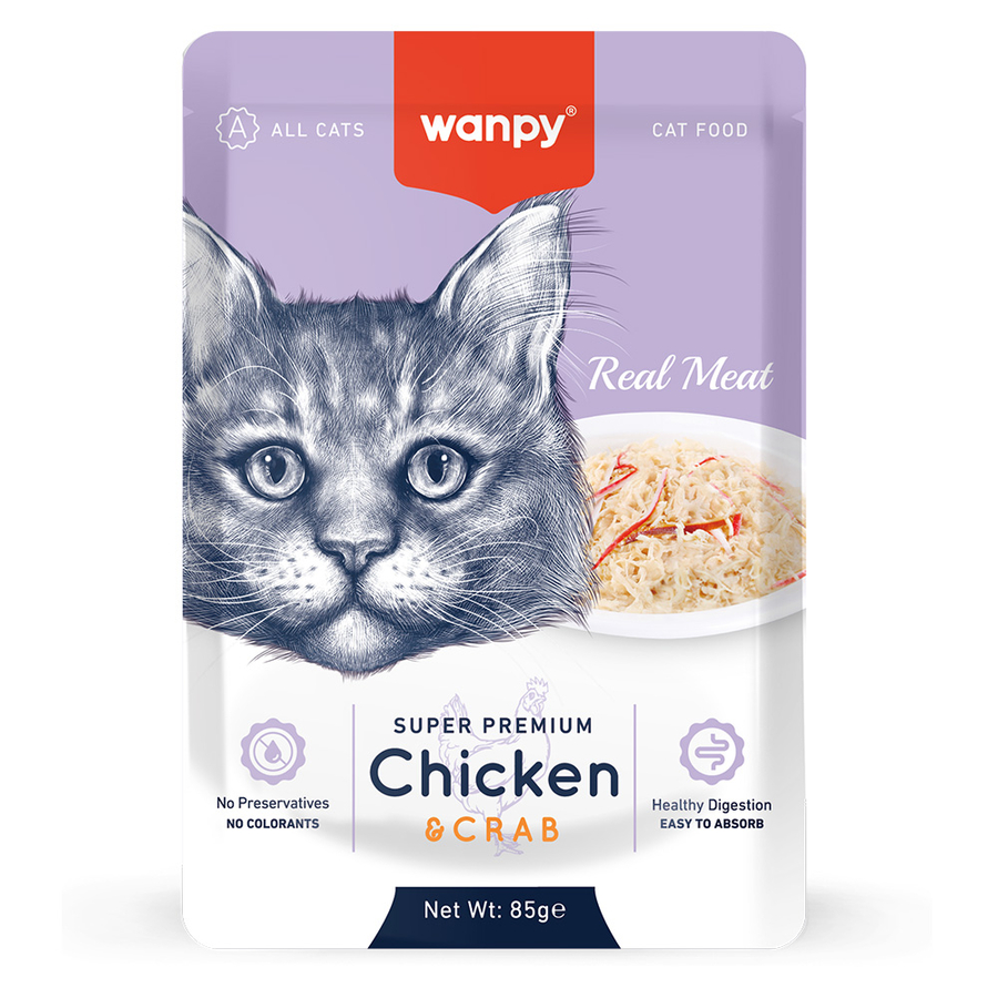Wanpy Pouch Tavuklu & Yengeçli Yaş Kedi Maması 12x85 G - Ana Görsel